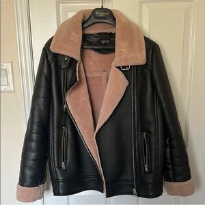 Topshop Black and Pink Leather Jacket